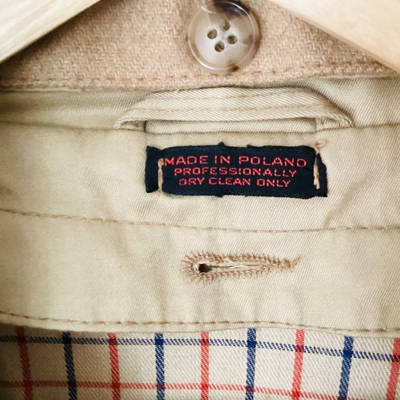 Vintage Lined Tan wool collar Trench Coat Made in Poland Size 44R pockets belted - Picture 6 of 16